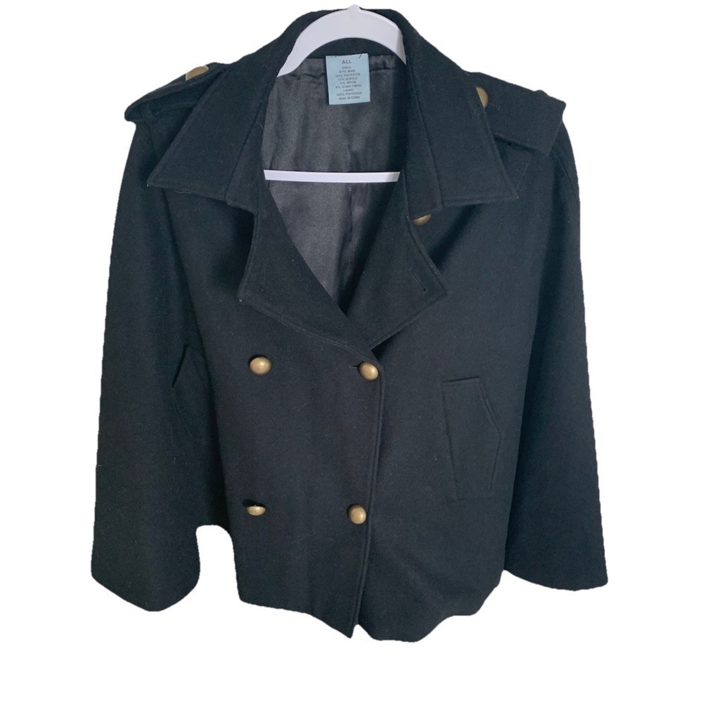 Kate Landry black poncho-style jacket, one size fits all, wool, black, women's